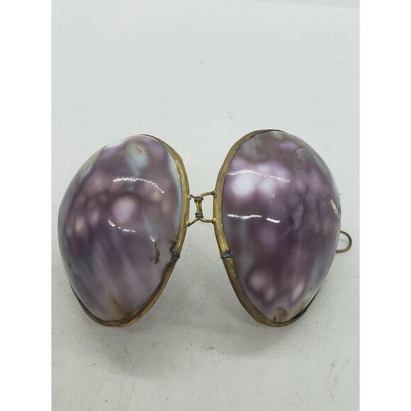 Vintage Handmade Cowrie Sea Shell Hinged Snuff Trinket Ring Stash Box Locket - Picture 7 of 11